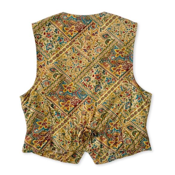 Vintage Liz Wear Paisley Floral Pattern Vest Yellow Blue Green Fall Academia - Picture 2 of 10